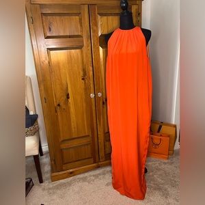 Celine 100% silk orange sleeveless maxi dress